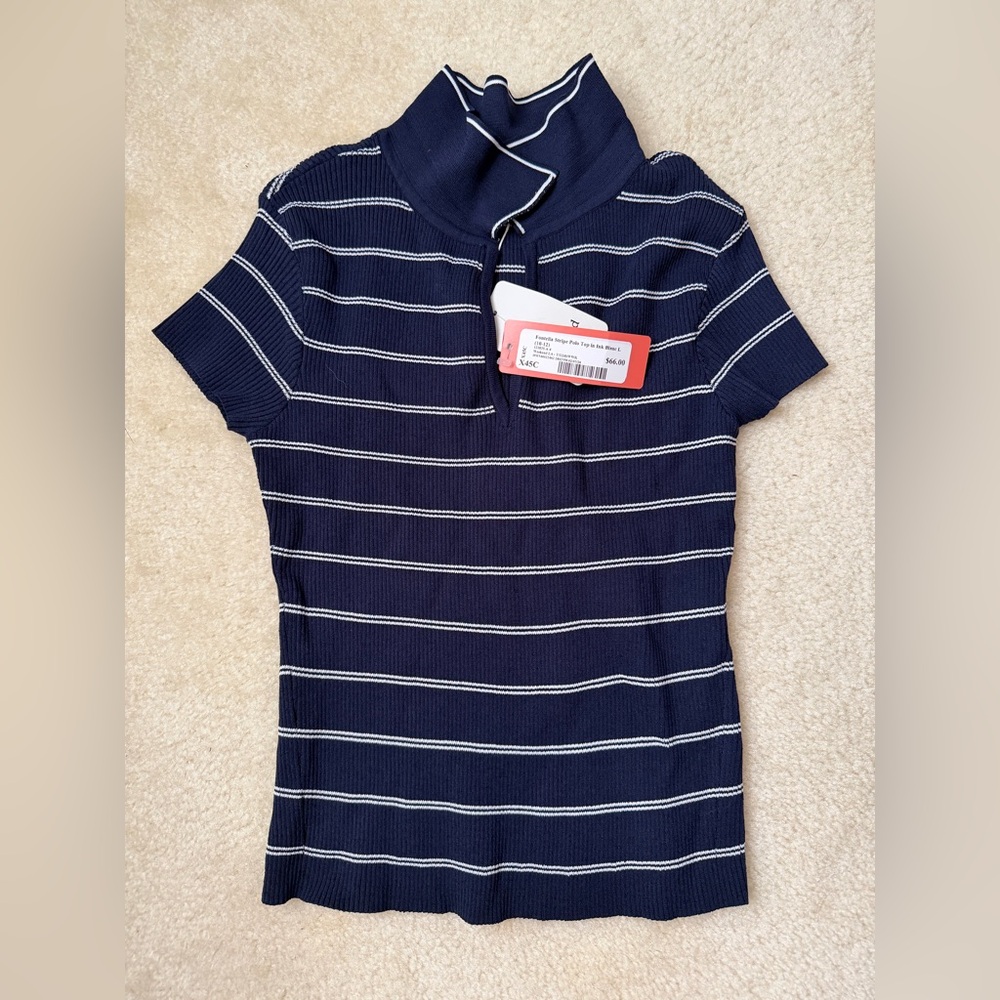 Striped Navy Crop Top with Mock Neck